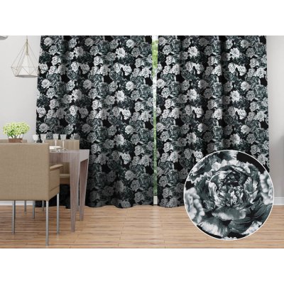 Biante Sametový závěs Tamara TMR-040 Černo-bílé pivoňky na černém 135x190 cm – Hledejceny.cz