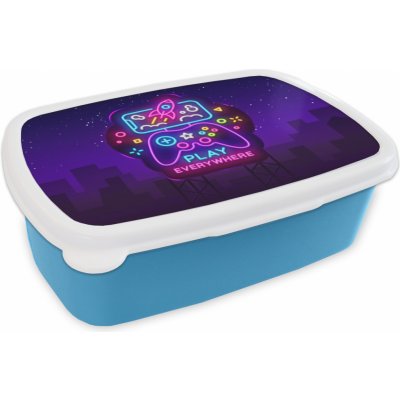 MuchoWow® Box na oběd BČervenázeit 11x17x6cm Herní - Neon - Play - Modrá - Night - Controller Dětský box na svačinu