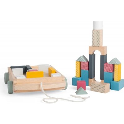 Bigjigs Toys Vozík s dřevěnými kostkami – Zboží Mobilmania