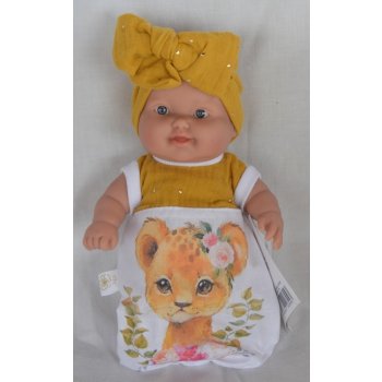 Marina & Pau Realistické miminko holčička smějící se Maruška se žlutou mašlí Cookie Nana 20 cm