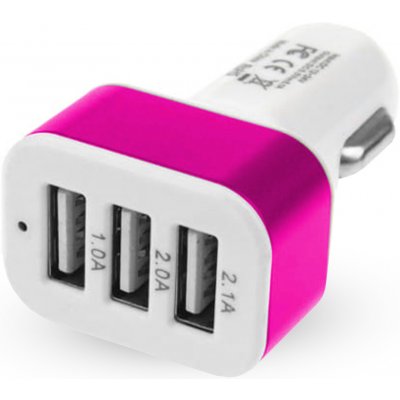 TFY 2938 USB nabíječka do auta, 3 USB Port 1ks, bílo-růžová – Zboží Mobilmania