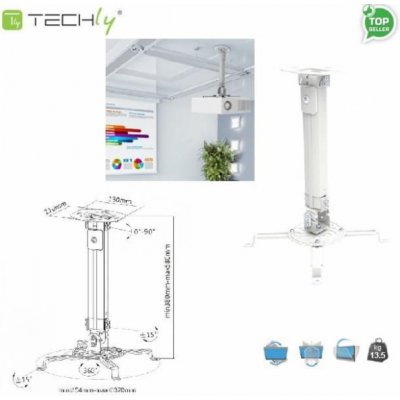 Techly Univerzální stropní držák na projektor 38-58 cm 13.5 kg stříbrný (309654) – Zboží Živě