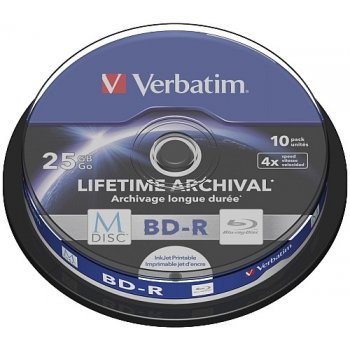 Verbatim BD-R 25GB 4x, M-Disc, printable, spindle, 10ks (43825)