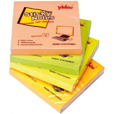 Bloček samolepící 75x75mm žlutý neon 100 listů Auro – Zboží Mobilmania