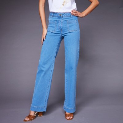 Blancheporte Široké džíny s vysokým pasem malá postava sepraná modrá