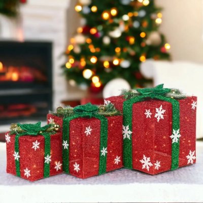 Vánoční LED dekorace dárky 15 cm + 20 cm + 25 cm BARVA: Bílá – Hledejceny.cz