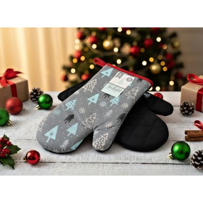 BBK Vánoční kuchyňské rukavice chňapky TREELIGHT šedá 18 x 30 cm 100% bavlna – Zboží Mobilmania