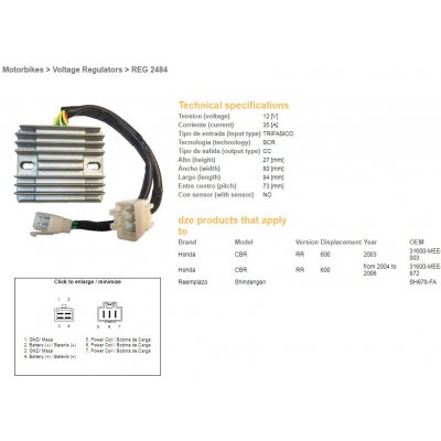 DZE regulátor napětí HONDA CBR 600RR 03-06 (SH678-FA) (31600-MEE-872) – Hledejceny.cz