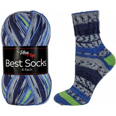 Pletací / háčkovací příze Vlna-Hep BEST SOCKS 7314 modro-zeleno-šedá, vzorovaná, ponožková, 100g/420m – Zboží Mobilmania