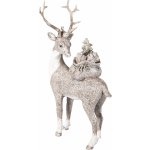 Stříbrno bílá dekorativní soška jelena s dárky 15*9*26 cm – Zboží Mobilmania