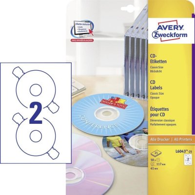 Avery Zweckform Etikety na CD 25 listů A4 bílé ⌀ 117 mm L6043-25 – Sleviste.cz