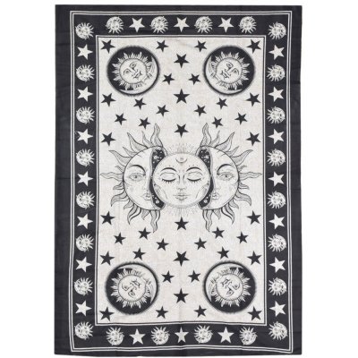 Sanu Babu přehoz na postel s tiskem slunce a měsíc černo-béžový 130 x 210 cm