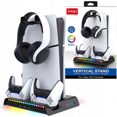 iPega P5S006 Multifunkční Nabíjecí RGB Stojan s Chlazením PS5 Slim White – Zboží Mobilmania