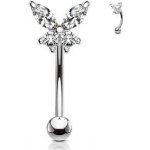 Šperky4U piercing do obočí motýlek čiré zirkony OB0004-C – Zboží Mobilmania