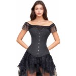 Korzety.cz Korzet Extra stahovací korzet přes poprsí v prodloužené délce na společenské události z černého brokátu pro pas – Zboží Dáma