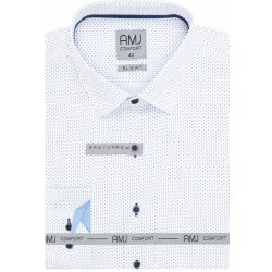 AMJ pánská košile dlouhý rukáv slim fit VDSBR1322 bílá s tmavým vzorem