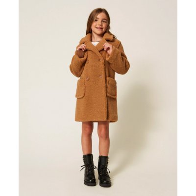 Twinset Girl kabát teddy dlouhý hnědý – Zboží Dáma