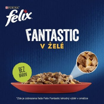 Felix Fantastic s hovězím kuřetem lososem a tuňákem v želé 44 x 85 g