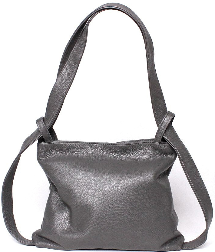 Kabelka a batoh v 1 kožená šedá kabelka na rameno a batoh 42
