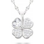 Biju Řetízek z chirurgické oceli s přívěskem, čtyřlístek s bílým podbarvením a zirkony 3001710 – Zboží Dáma