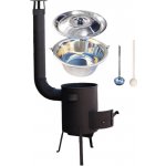 Kessel kotlík na guláš nerez INOX 22 l speciální žáruvzdorná kotlina zesílený rošt 4 mm Plus 600 °C 42 cm poklice nerez INOX 47 cm naběračka 350 ml a vařečka 50 cm SUPER PARTY – Hledejceny.cz