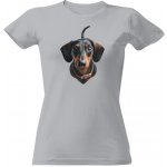 Tričko s potiskem cute hladkosrstý jezevčík .černý dámské Šedá melír – Zboží Dáma