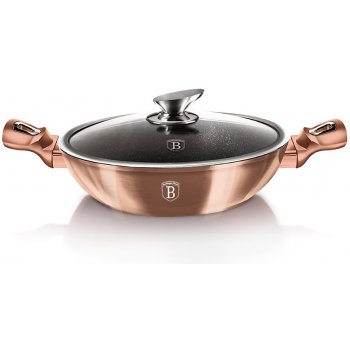 BerlingerHaus WOK pánev s mramorovým povrchem a poklicí METALLIC LINE ROSE GOLD EDITION 30 cm