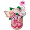 Plenkový dort BabyDort plenkový dort růžová kytice k narození miminka - textilní květinový flower box