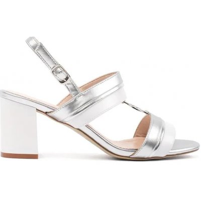 Sergio Leone Komfortní stříbrné dámské sandály na širokém podpatku – Zboží Dáma