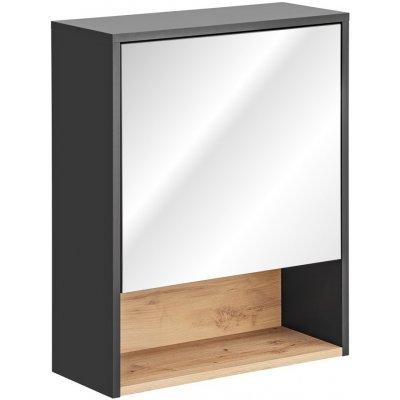 Comad Závěsná koupelnová skříňka se zrcadlem Borneo Cosmos 840 1D šedá/dub artisan – Zboží Mobilmania