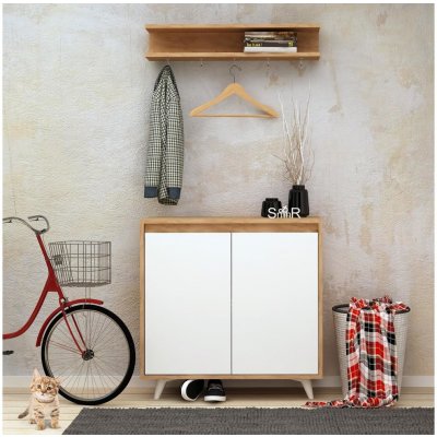 Asir 100x80 cm + nástěnný věšák 15x80 cm hnědá/bílá | AS0988 – Zboží Mobilmania