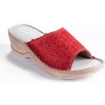 Kožené pantofle na klínku perforované červené – Zboží Mobilmania