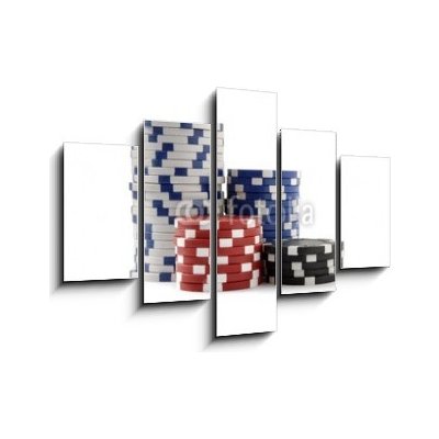 Obraz 5D pětidílný - 150 x 100 cm - Casino Chips, Poker Chips Kasinové čipy, pokerové žetony