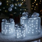 Venkovní LED oválné svítící dárky - sada 3 ks XL/L/M, 120 LED, IP44 - vánoční dekorace pod stromeček Stříbrná a bílé studené světlo – Hledejceny.cz