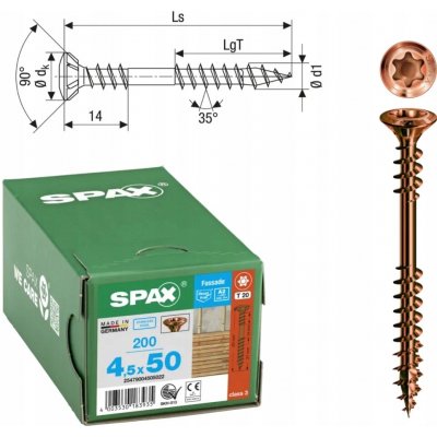 Fasádní šrouby SPAX 4.5x50 TX20 A2 bronz 200 ks – Hledejceny.cz