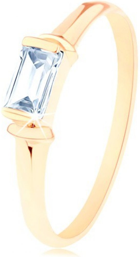 Šperky Eshop Prsten ze žlutého zlata čirý obdélníkový zirkon dekorativní  obloučky S3GG156.14 | Srovnanicen.cz