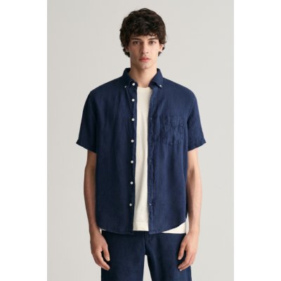 Gant reg košile GMNT dyed linen SS shirt modrá