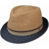 Klobouk Seebrger Béžový letní klobouk Trilby s modrou krempou Mayser Troy