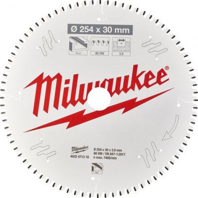 MILWAUKEE Kotouče k pokosovým pilám CSB MS Alu 254x 30 x 3.0 x 80TF neg 1 ks 4932471318 – Zbozi.Blesk.cz