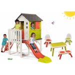 Smoby Set domeček na pilířích Pilings House s 15 m skluzavkou a stůl s lavičkou a dvě židle KidChair – Zboží Mobilmania