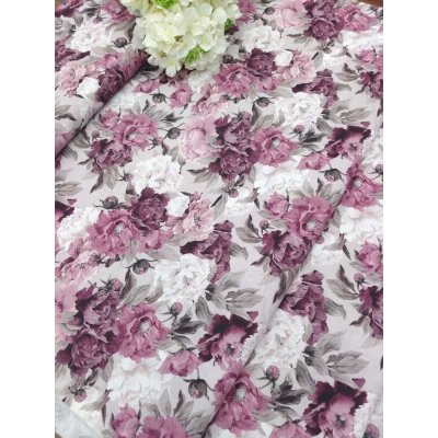 Látka 100% bavlna - pivoňky růžové - popelín – Zboží Dáma