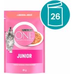 Purina One Junior s lososem a mrkví ve šťávě 26 x 85 g – Sleviste.cz