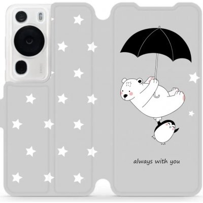 Pouzdro Mobiwear Flip Huawei P60 Pro - MH08P Méďa a tučňák - always with you