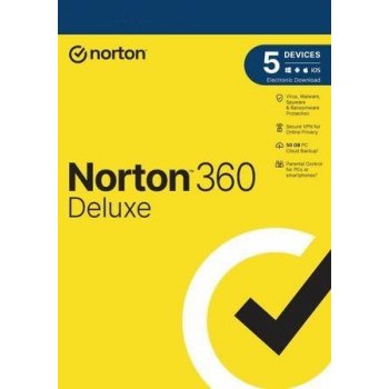 Norton 360 DELUXE 50GB + VPN 1 lic. 5 lic. 3 roky - ESD (21435543)