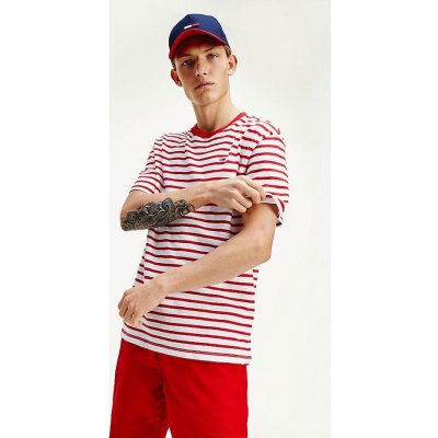 Tommy Hilfiger Tommy Jeans pánské bílo-červené pruhované tričko TJM TOMMY STRIPE TEE – Zbozi.Blesk.cz