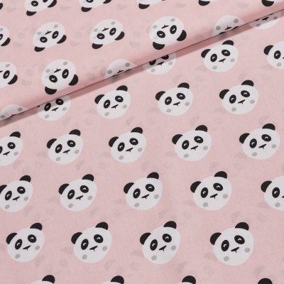 Bavlněné plátno dětské MACTEY 1B, hlavy pandy na růžové, š.140cm (látka v metráži) – Zboží Dáma