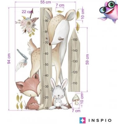 INSPIO 9055f samolepky na zeď - Dětský metr na zeď - Lesní zvířátka, velikost 90 x 70 cm – Hledejceny.cz