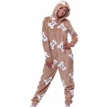 1Z1666 teplý overal s kapucí s bílými medvídky hnědý – Zboží Dáma