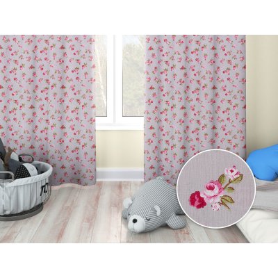 Biante Dětský bavlněný závěs Sandra SA-343 Růžové růžičky na šedém 130x190 cm – Zboží Mobilmania