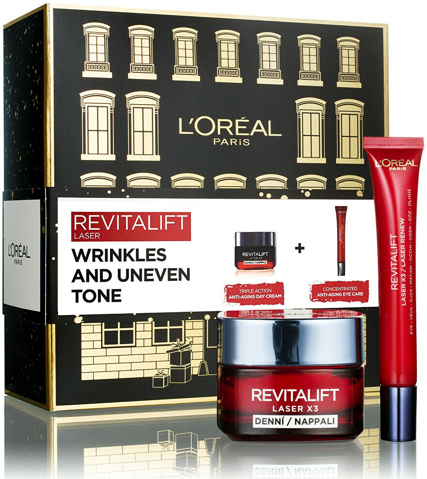 L\'Oréal Paris Revitalift Laser Wrinkles And Uneven Tone denní pleťový krém Revitalift Laser X3 50 ml + oční krém Revitalift Laser X3 15 ml dárková sada